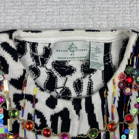 Design Options By Philip & Jane Gordon Zebra Print Jewel Sweater Cardigan Size M - Picture 10 of 16